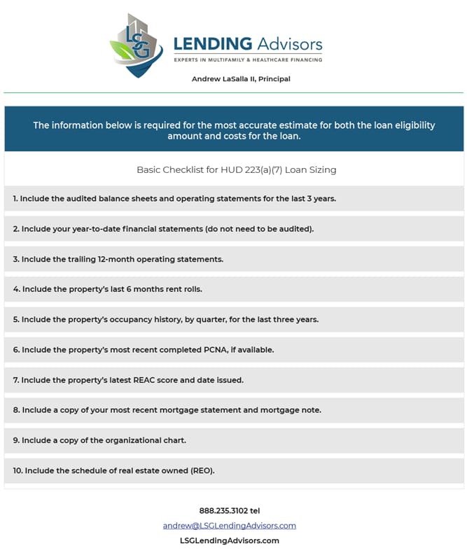 Checklist for HUD 223(a)(7) Loan Sizing